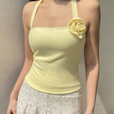 Effortless Glam, Elegant Floral Knit Halter Top with Tie-Back Detail - Sleeveless, Backless French Style Camisole for Women - Perfect for Vacation voguable