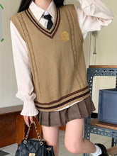 Chic Japanese-Inspired Color Block V-Neck Knit Sweater Vest for Women - Polyester & Acrylic, Perfect for Spring/Fall voguable