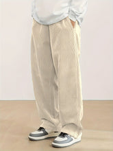 Plus Size Corduroy Pants - Casual Loose-Fit Solid Color Straight-Leg Drawstring Trousers - 100% Breathable Polyester Woven Fabric for Urban Streetwear & Outdoor Activities gotmes-shop
