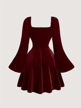 Velvet Elegant V-Neck Long Sleeve Dress - Pleated with Lace Detail, Perfect for Fall/Winter Parties & Banquets voguable