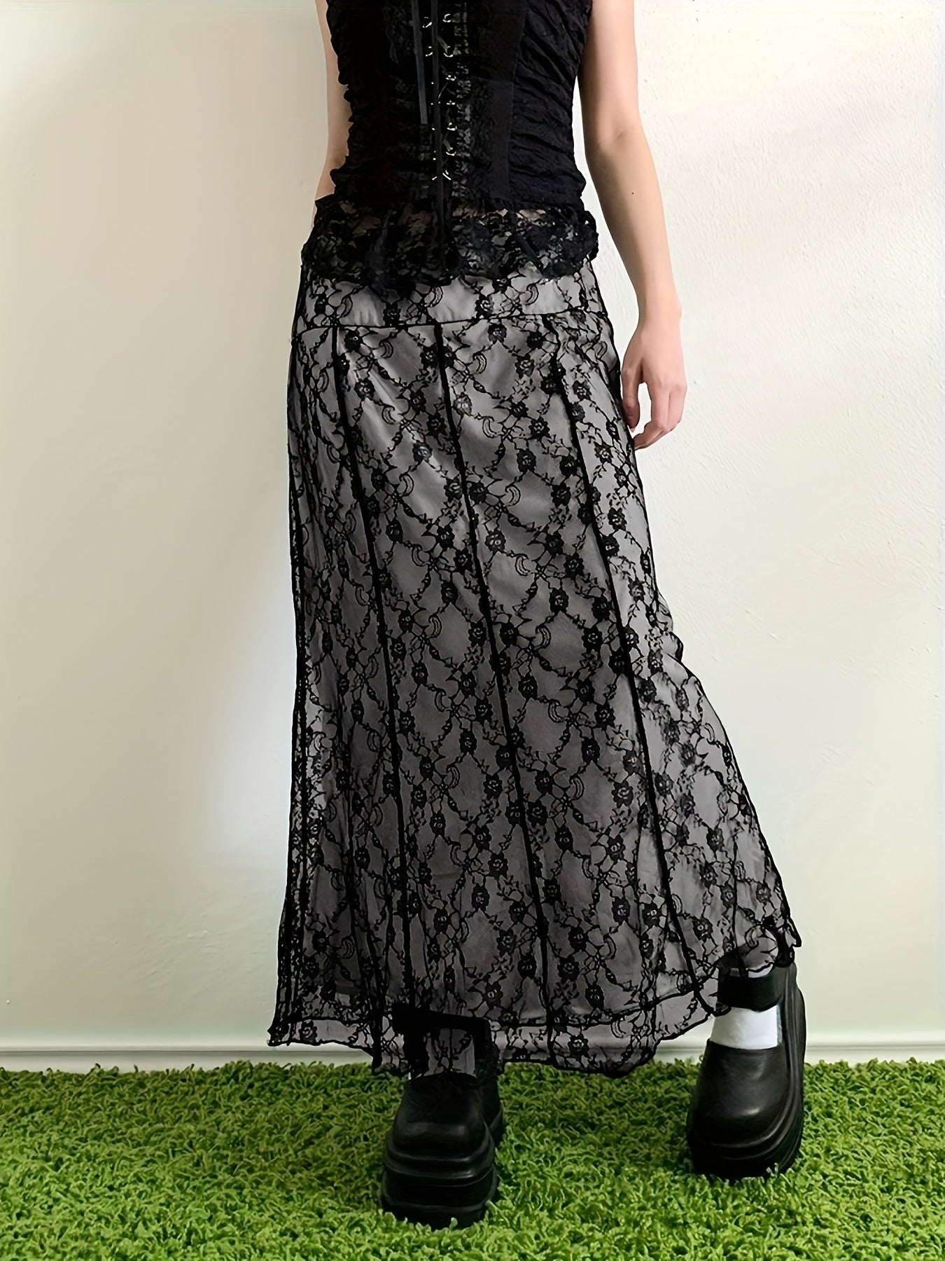 Vintage Double Layer Design Midi Skirt, Loose Skirt For Spring & Summer, Women's Clothing voguable