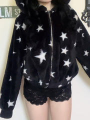 Five-pointed Star Plush Faux Fur y2k Hooded Warm Jacket Autumn/Winter Targeted voguable