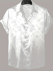 Home Relaxation, Men's Casual Short-Sleeve Button-Up Shirt with Subtle Floral Print - Lightweight Polyester, Summer Wear,, Collared Design, Easy Care gotmes-shop