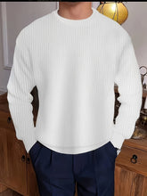 Men'S Casual Crew Neck Ribbed Knit Sweater, Polyester 95% Spandex 5% Solid Color Long Sleeve Top, Slight Stretch Loose Fit for Hiking & Outdoor, 240g/m² Knit Fabric, Spring/Fall/Winter Wear gotmes-shop