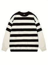 Casual Striped Knit Sweater - Cozy Long Sleeve Pullover with Faux Two-Piece Design, Machine Washable - Perfect for Fall & Winter, Plus Size Sweaters voguable