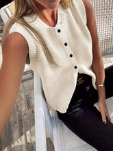 Solid Color Button Front Vest, Casual Sleeveless Knit Top for Spring & Summer, Women's Clothing voguable