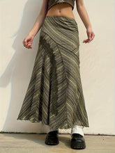 Striped Lace Stitching Skirt, Y2K Ruffle Hem Maxi Skirt, Women's Clothing voguable