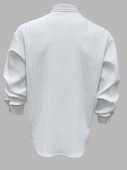 1pc Elegant Men'S Casual Solid Color Wave Texture Woven Fabric Shirt, Polyester 100%, Non-Stretch, Loose Fit, Lapel Collar, Long Sleeve, Button Details, Perfect for Spring/Fall, Versatile Style gotmes-shop