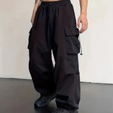 Unisex Polyester Cargo Pants - Solid Color Casual Work Pant with Flap Pockets, Side Drawstring Waist, Non-Stretch, All-Season gotmes-shop