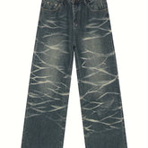 Retro Design Denim Men's Loose Fitting Straight Leg - Water Ripple Street Dance Party Casual Pants voguable