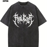 Creative Abstract Pattern Print Vintage Acid Washed Cotton T-shirt For Men, Suitable For Summer voguable