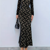 Elegant Long Sleeve Floral Lace Bodycon Dress - Square Neck, Women's Clothing for Club & Party voguable