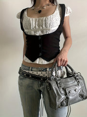 Y2K Casual Street Row Button Tailcoat Flap Sleeveless Low-Cut Shapewear Slimming Waistcoat Vest for Women voguable