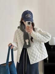 1pc Argyle Pattern Fashion Winter Jacket, 100% Polyester Short-Length Quilted Coat with Pockets, Long Sleeve Casual Outerwear voguable