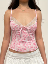 Print Lace-Trimmed Bow Cami Top - High Stretch, V-Neck, Summer Fashion for Women voguable