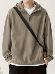 Men's Casual Solid Color Zip-Up Hoodie - Cozy Polyester Knit, Long Sleeve Pullover with Dropped Shoulder Sleeves for Casual Attire gotmes-shop