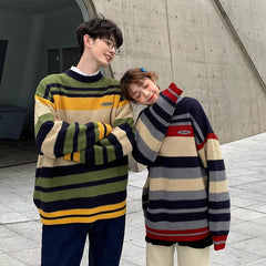 Voguable 2022 Winter Men And Women's ins All-match knitwear Pullover Striped Patchwork Panelled Warm Sweaters Soft All-match Retro Harajuku Trendy Male Chic Streetwear Fall Tops voguable