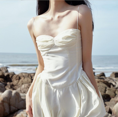 Bomblook 2021 Solid Charmeuse Bandage Backless Sleeveless Shirring Lace-up Dress Summer Women Woods Elves Style Streetwears voguable