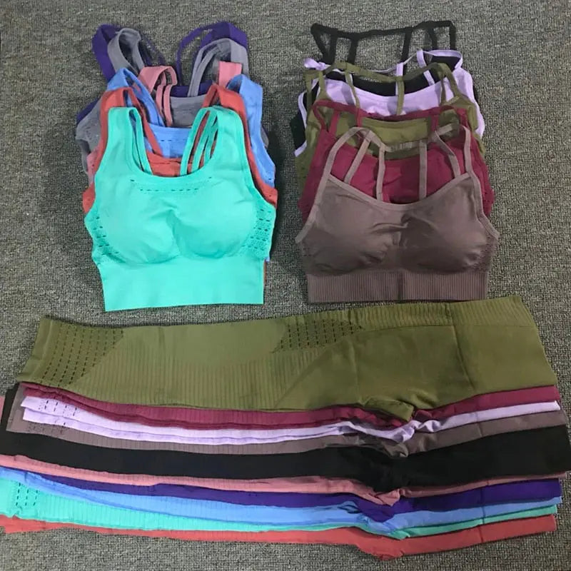 24 Color 2pc/Set Sports Suits Seamless Yoga Set Women Fitness Clothing Sportswear Gym Leggings Padded Push-up Strappy Sports Bra voguable