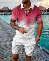 Voguable Fashion T-Shirt Solid Color Suit Sports Beach Casual Men Solid Color Luxury Zip Polo Shirt and Shorts High Quality Men's Suit voguable