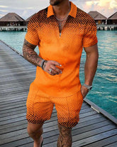 Voguable Men's Athleisure Short Sleeve Zipper Polo Shirt Shorts Set 2 Piece Set 2 Summer New Men's Cotton Short Sleeve T-Shirt + Shorts voguable
