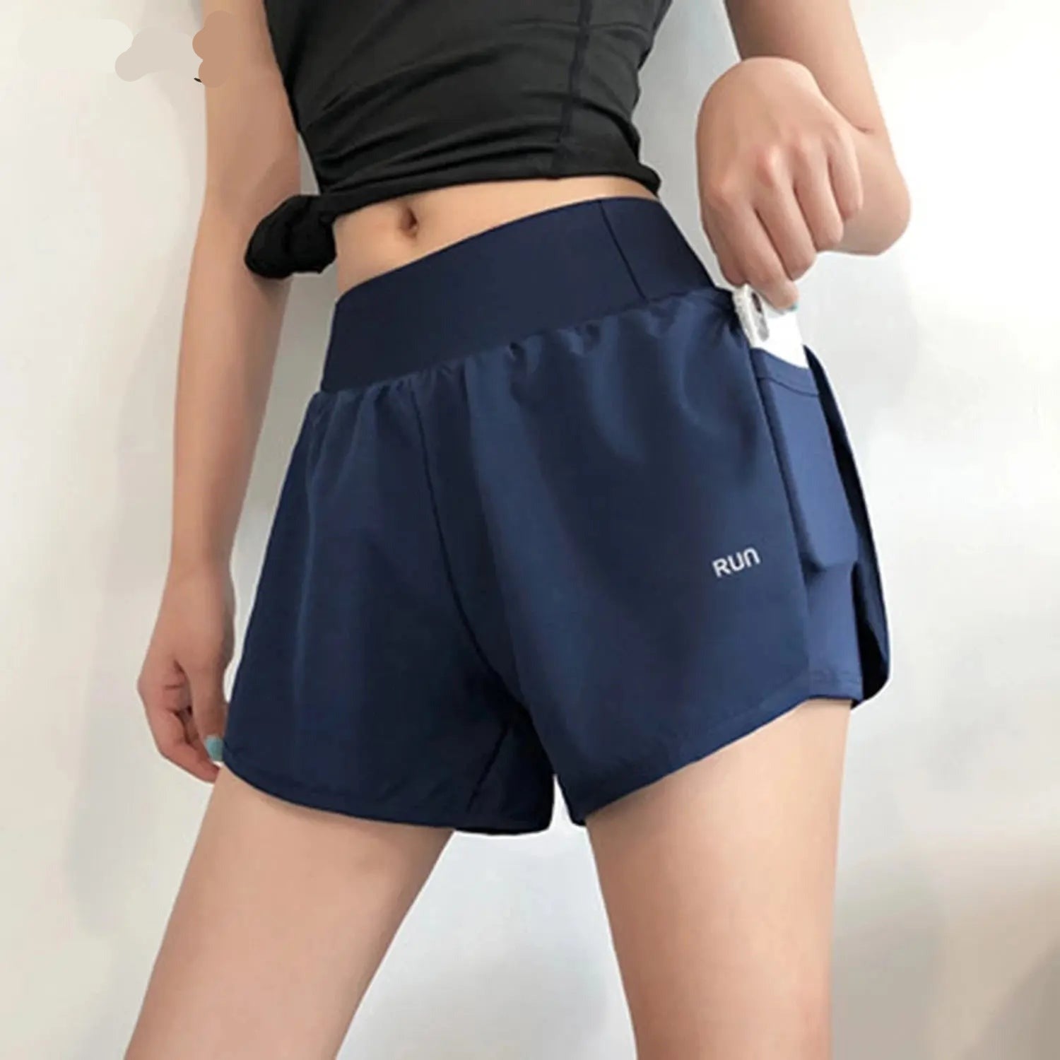 F.DYRAA Women 2 In 1 Running Shorts Elastic Waist Pocket Tight Yoga Short Woman Sports Shorts Pink Gym Fitness Shorts Sportswear voguable