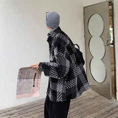 Autumn Plaid Jacket Men Fashion Retro Pocket Casual Jacket Men Streetwear Korean Loose Lapel Coat Mens Outerwear M-2XL voguable