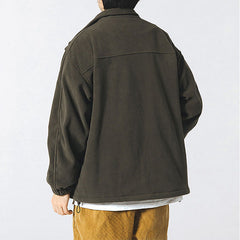 Voguable Japanese Lamb Wool Coat Men Plus Velvet Thicken Jacket Heated Fall and Winter Stand-up Collar Polar Fleece Men Winter Coat voguable