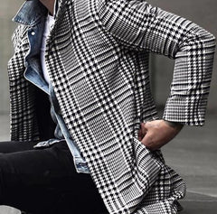 Voguable Mens Fashion Plaid Checked Trench Coat Brand Slim Fit Streetwear Overcoat Single Breasted Outwear Windbreaker Manteau Homme voguable