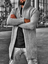 Voguable Sweater Cardigan Men Mid Length Hooded Cardigans Spring Autumn Mens Clothes Lightweight Knit Jacket Plus Size Sweaters Knitwear voguable