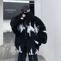 Winter New Lamb Wool Jacket Harajuku Fashion Casual Oversize Pattern Male Thicken Warm Parkas Hip Hop Loose Coat voguable