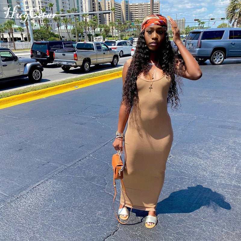 Voguable 2022 Sleeveless Solid Backless Skinny Fitness Maxi Dress Spring Summer Women Fashion Streetwear Lounge Wear voguable