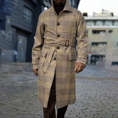 Voguable 2022 Autumn Fashion Plaid Printed Woolen Long Jackets For Men Casual Turn-down Collar Coat Men Winter Warm Long Sleeve Outerwear voguable