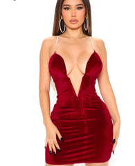 Voguable Velvet Sleeveless Deep V Neck Metal Slip Mini Dress 2022 New Fashion Evening Party Women Elegant Streetwear Y2K voguable