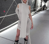 Voguable Women Solid Hollow Out Single Shoulder Long Sleeves With Detachable Hooded Drawstrings Autumn Y2K Casual Outfits voguable