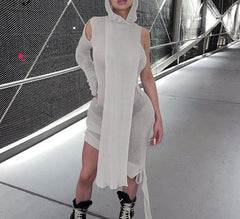 Voguable Women Solid Hollow Out Single Shoulder Long Sleeves With Detachable Hooded Drawstrings Autumn Y2K Casual Outfits voguable