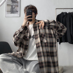 Spring And Autumn Plaid Shirt Men's Fashion Retro Casual Shirt Men Streetwear Korean Loose Long-sleeved Shirts Mens M-XL voguable