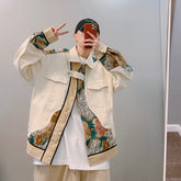 Voguable Men's Jacket Autumn Men's Coats Baseball Jacket Embroidery Khaki Couples Coat Chinese Style Streetwear Hip Hop Harajuku voguable