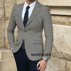 Voguable Houndstooth Plaid Casual Blazer for Men One Piece Suit Jacket with 2 Side Slit Slim Fit Male Coat Fashion Clothes New Arrival voguable