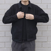 Voguable Japanese Fashion Harajuku Men's Jacket Autumn Retro Solid Color Button Thin Denim Jacket Men Black Loose Tooling Jacket Men voguable