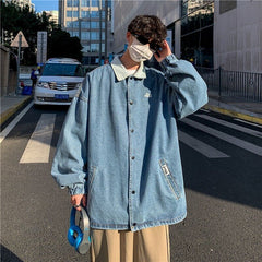 Voguable Korean Fashion Harajuku Denim Jacket Men Oversized Handsome Trend Fried Street Jacket Autumn Loose Wild Coat Streetwear voguable