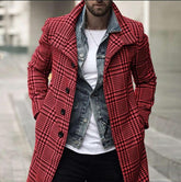 Voguable Mens Fashion Plaid Checked Trench Coat Brand Slim Fit Streetwear Overcoat Single Breasted Outwear Windbreaker Manteau Homme voguable