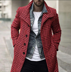 Voguable Mens Fashion Plaid Checked Trench Coat Brand Slim Fit Streetwear Overcoat Single Breasted Outwear Windbreaker Manteau Homme voguable