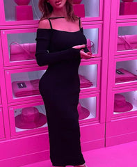 Voguable Ribbed Solid Slash Neck Slip Long Sleeves Bodycon Mini Dress 2022 Fashion Women Elegant Streetwear Evening Party Y2K voguable