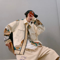 Voguable Men's Jacket Autumn Men's Coats Baseball Jacket Embroidery Khaki Couples Coat Chinese Style Streetwear Hip Hop Harajuku voguable