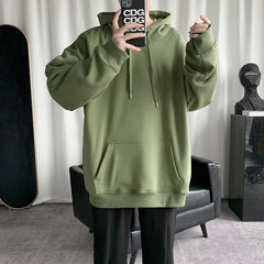 Korean Men's Solid Color Sweatshirt Hoodies Casual Hooded Pullovers Hoodie Warm Fleece Male Loose Man Clothing 3XL voguable