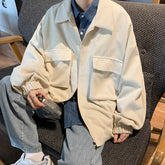 Green Gray Beige Corduroy Jacket Men's Fashion Retro Pocket Tooling Jackets Mens Streetwear Loose Hip-hop Bomber Jacket Men voguable