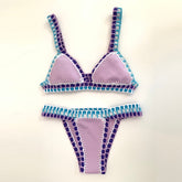Voguable New Women Hand Crochet Knit Patchwork Sexy Bikini Set Female Handmade Swimwear With Elastic Swimsuit Beachwear voguable