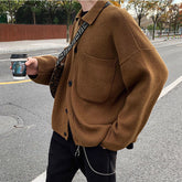 Voguable Oversize Cardigan Men Thick Ins Autumn and Winter Retro Loose Casual Button Solid Color Couple Knit Mens Cardigan Sweater Coat voguable