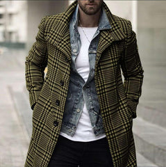 Voguable Mens Fashion Plaid Checked Trench Coat Brand Slim Fit Streetwear Overcoat Single Breasted Outwear Windbreaker Manteau Homme voguable